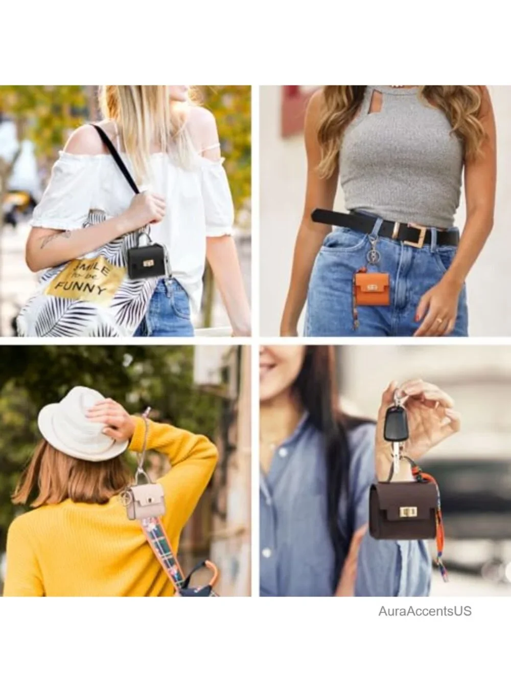 Women's Mini Backpack Keychain Coin Purse Twist Lock Faux Leather Pouch